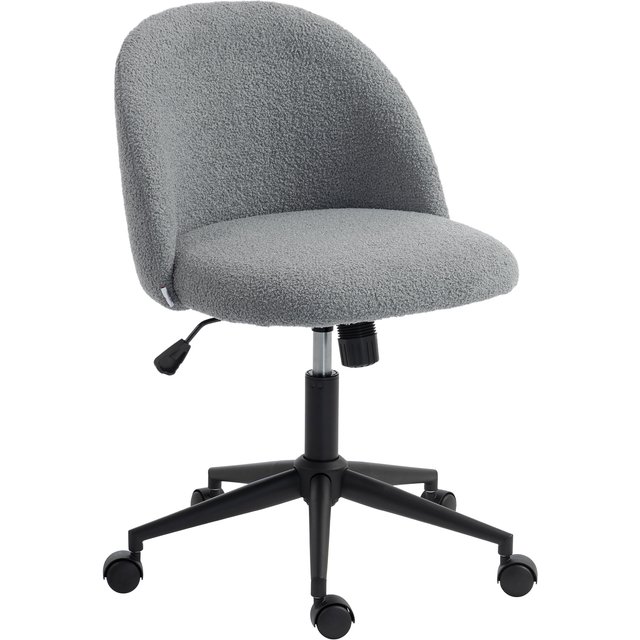HOMCOM Ergonomischer Bürostuhl, drehbarer Teddy-Fell-Sessel, höhenverstellbar, Rollen, hochresilienter Schaumstoff, Kippfunktion, für Schminktisch oder Make-up, Grau Aosom