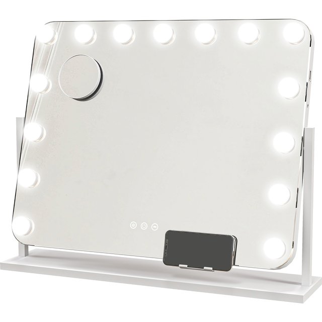 HOMCOM Hollywood Vanity Mirror with Lights, Large 63x50 cm Lighted Makeup Mirror with 3 Colour, 10X Magnifying, USB Charging Port Aosom UK