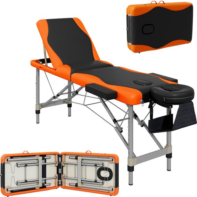 HOMCOM Foldable Massage Table Professional Salon SPA Facial Couch Bed Black and Orange