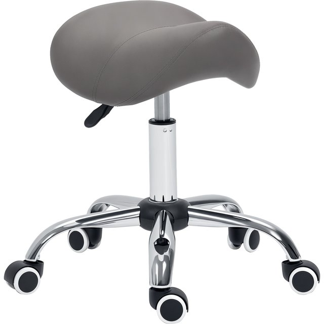 HOMCOM Cosmetic Stool 360° Rotate Height Adjustable Salon Massage Spa Chair Hydraulic Rolling Faux Leather Saddle Stool, Grey Aosom UK