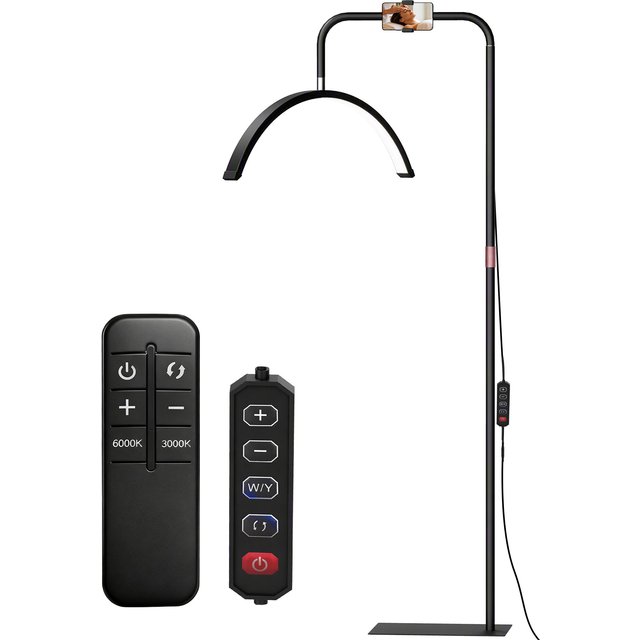 HOMCOM Stehlampe Stehleuchte mit 350° drehbarem Kopf, 7 Farbtemperaturen und Handyhalter, dimmbare Standleuchte für Wimpernverlängerung, Tattoo, Nägel, Hautpflege, Schwarz Aosom