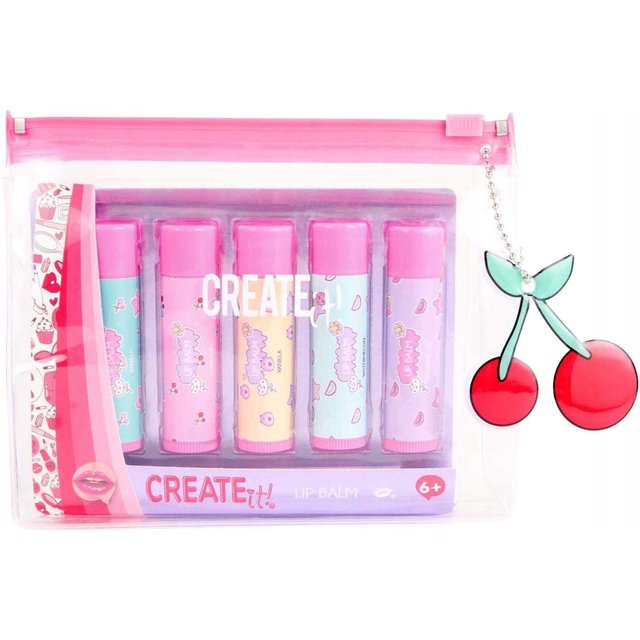 Erstelle es! Lippenbalsam-Set in Kosmetiktasche, Duftende Lippenstifte, 5 Stück, 6