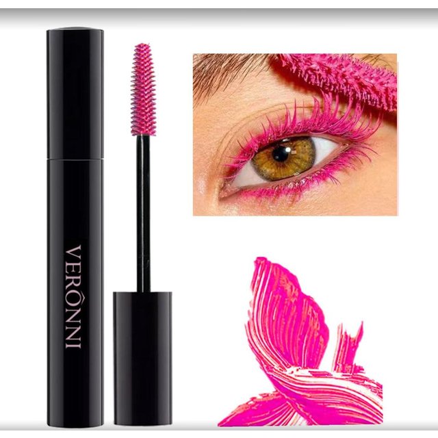 Mascara waterproof 5 couleurs - Longue tenue, anti-bavures, formule recourbante, nuances noires et vertes, sans formaldéhyde, idéal pour tous les types de peau 06 rose