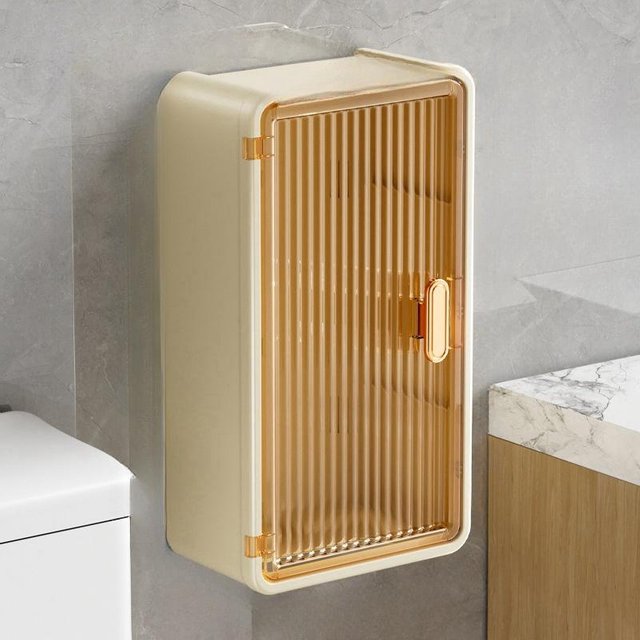 Badezimmerregal, an der Wand montiert, wasserdicht, Tissue-Box, multifunktionales Aufbewahrungsregal für Toilettenartikel, Aufbewahrungsbox, Shampoo-Organizer, neu brown