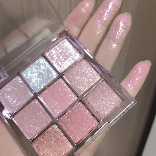 1PC 9 Farben Lidschatten-Palette Glitter Funkelnde Pailletten-Finish Highlighter Lidschatten Rose Farbton Lidschatten Schönheit Make-Up 01 gray
