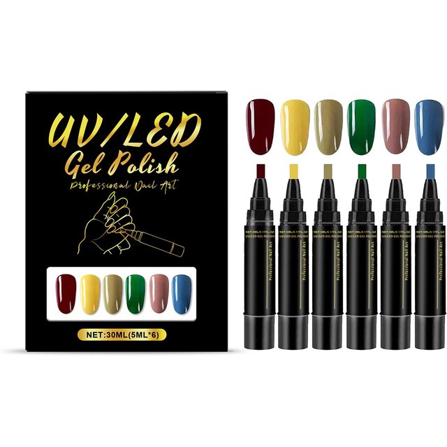6-farbige DIY-Nagelkunststifte Hohe Pigmentierung Lebendige Farbtöne Einfach zu verwenden für Nageldesign Sichere Nageldekoration Wasserdichter Nagellackstift-Bausatz