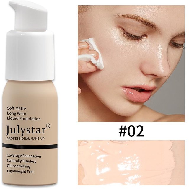 Julystar Weiche Matte Langanhaltende Flüssigfoundation Ölkontrolle Wasserdicht Natürliches Makelloses Vollabdeckendes Gesichts Make-up Kosmetik 2#