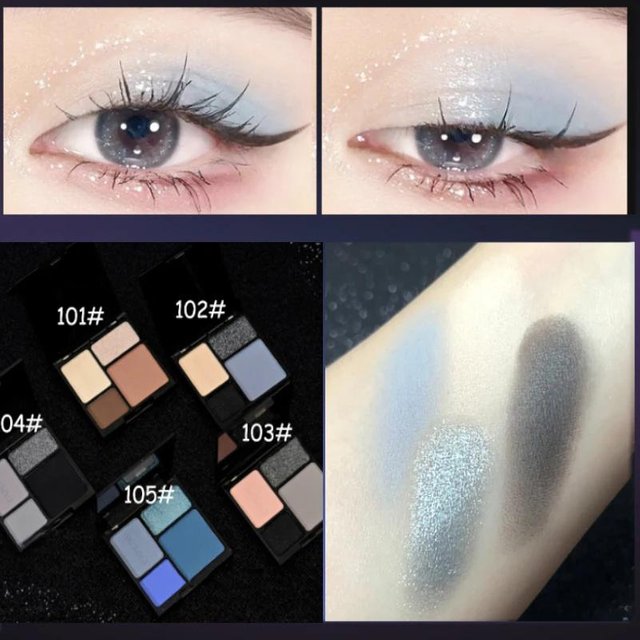 4 Farben Punk Smokey Matte Glitter Lidschatten Langanhaltender Schimmer Lidschatten Make-Up Palette Kühles Schwarz Blau Augenpigment gray