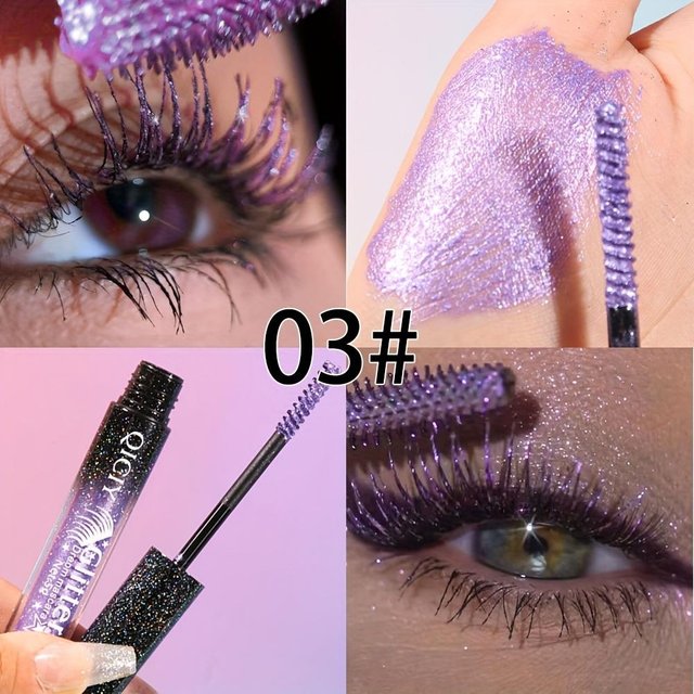 Mascara Métallique Scintillant Longue Tenue & Anti-Bavures Volume & Soulever Scintillants avec Brossette Métallique Maquillage Cadeau pour Soirée, Usage Quotidien 03 black