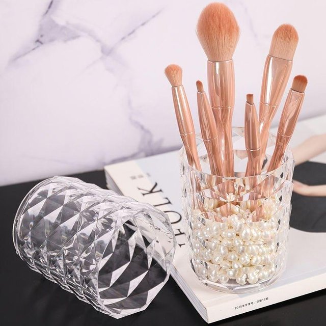 Make-up Pinsel Aufbewahrungseimer Diamantmuster Stifthalter leichter Luxus Schreibtischornamente Schlafzimmer beige