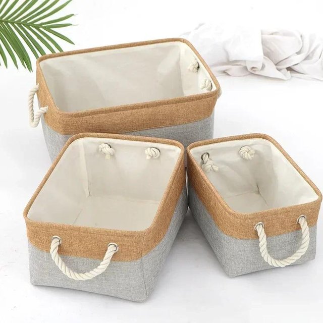 Vielseitiger doppellagiger Wäschekorb aus Leinen, platzsparende Make-up-Aufbewahrung mit Griffen, Picknickkorb, Wäschekorb 36x26x16 beige