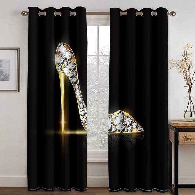 2 Paneel Make-up Pinsel Lippenstift Parfüm Bedruckter Vorhang für Ankleidezimmer Mädchenschlafzimmer Jalousien Fenster Vorhänge Ösenaufhängung Drapierungen 140W160H(CM)55x63in&Rod Pocket white