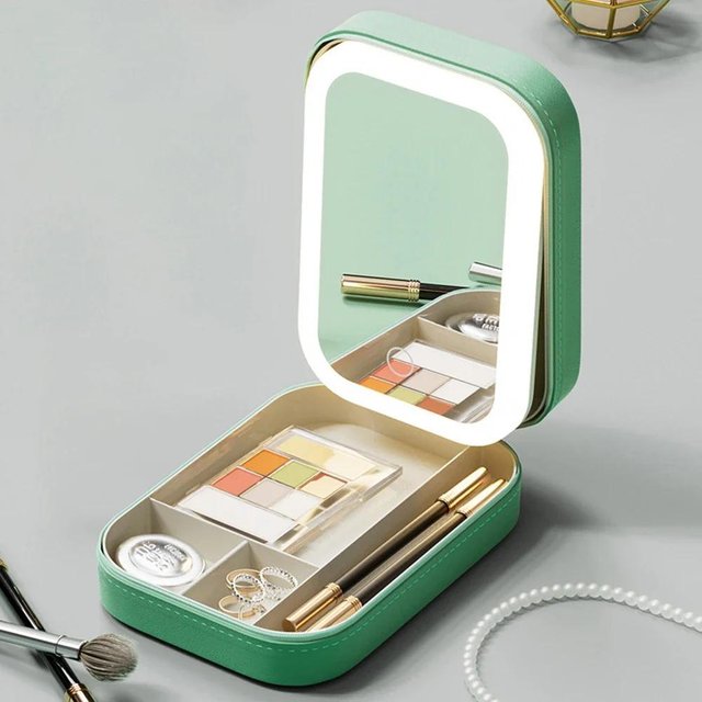 Intelligenter LED-Spiegel Kosmetikkoffer Tragbare Reise-Make-up-Taschen für Frauen Mode Badezimmer Wasserdicht Staubdicht Make-up Aufbewahrungsbox white
