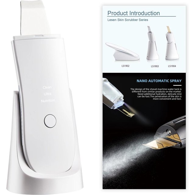 Ultraschall Hautschrubber Vibration Gesichtsschaber Mitesserentferner Schaufel Reinigen Kavitation Peeling Gesichtsstraffung Hautpflege LESEN white