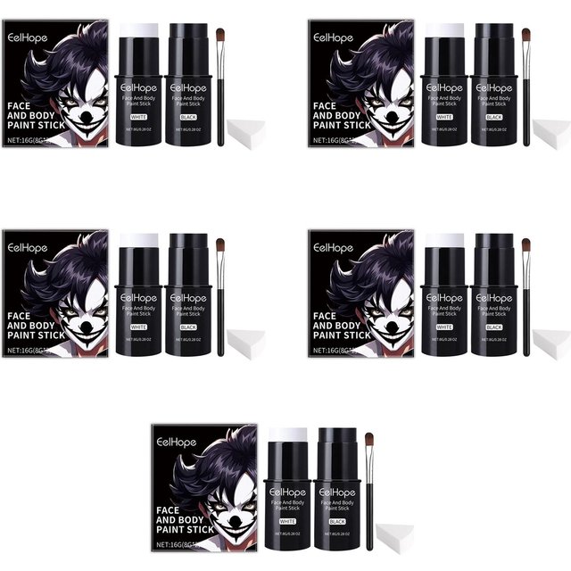 Schwarz-Weiß Gesicht Körperfarbe Set mit Pinseln Lang anhaltend Halloween Festlicher Spaß DIY Cosplay Themenpartys Make-up Zubehör Set