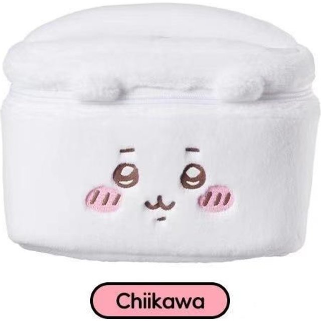 Chiikawa Plüsch Kosmetiktasche Große Kapazität Kosmetik Hautpflegeprodukt Reise Aufbewahrungstasche Niedliche Cartoon Tragetasche Geburtstagsgeschenke weiß