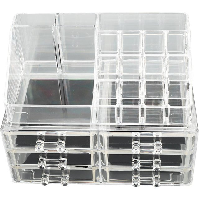 Klarer Make-up-Organizer mit 6 Schubladen 1 Ablage Stapelbare Hautpflege Kosmetik-Display-Vitrine Für Schmuck Haarschmuck gray