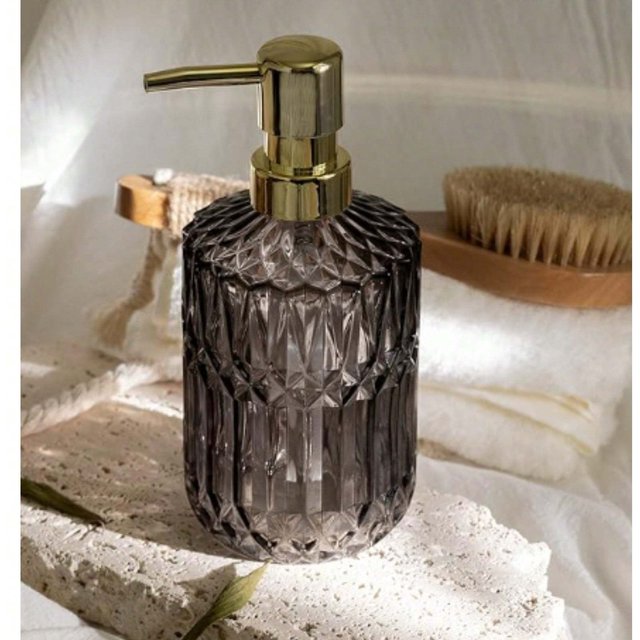 1 Stück 13,32oz Glas Seifenspender Nachfüllbare Pumpflasche für Flüssigseife, Shampoo, Duschgel, Handseife, Spülung, Küchenspülmittel Grey bunt