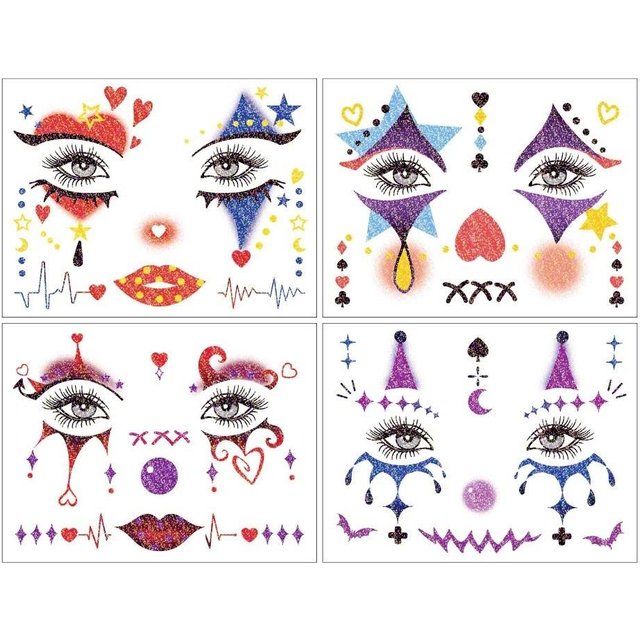 4 Stück Wasserdichte Joker Rouge Temporäre Tattoos Gesicht Körperkunst Aufkleber Kinder Erwachsene Make-up StyleA 4Pcs gray