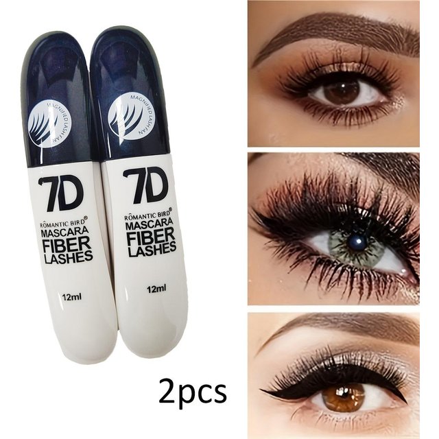 Ensemble de 2 mascaras fibres 7D, waterproof, longue tenue, volumisant, résistant à la transpiration, mascara recourbant et allongeant adapté à tous les types de peau noir
