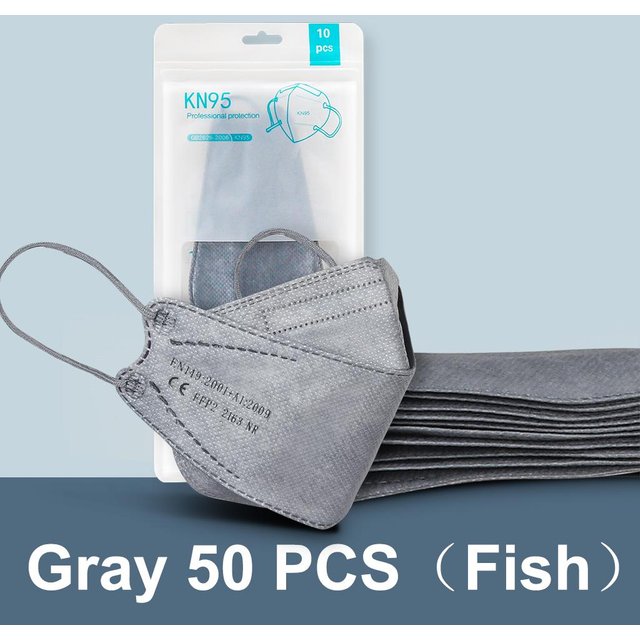 CE FFP2 Gesichtsmaske Fischmaske Kn95 zugelassen Mascarillas Faciales wiederverwendbare Maske 50 PCS(Fish) grau