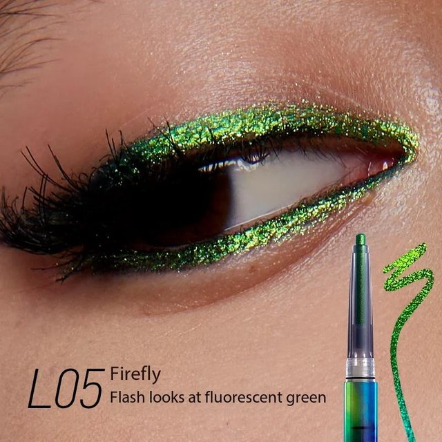 Crayon Gel Automatique Kaleidos Eyeliner Waterproof Couleur Caméléon Longue Tenue Paillettes Métallique Stylo Eye Liner Imperméable Maquillage vert bourgeon