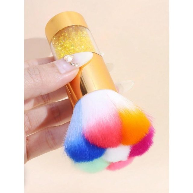 1 pièce Brosse à Poudre Douce Colorée Large, Pinceau à Blush, Pinceau de Maquillage Multifonctionnel Pour Poudre Visage et Nail Art, Pinceau Contour, Pinceau Bronzer or