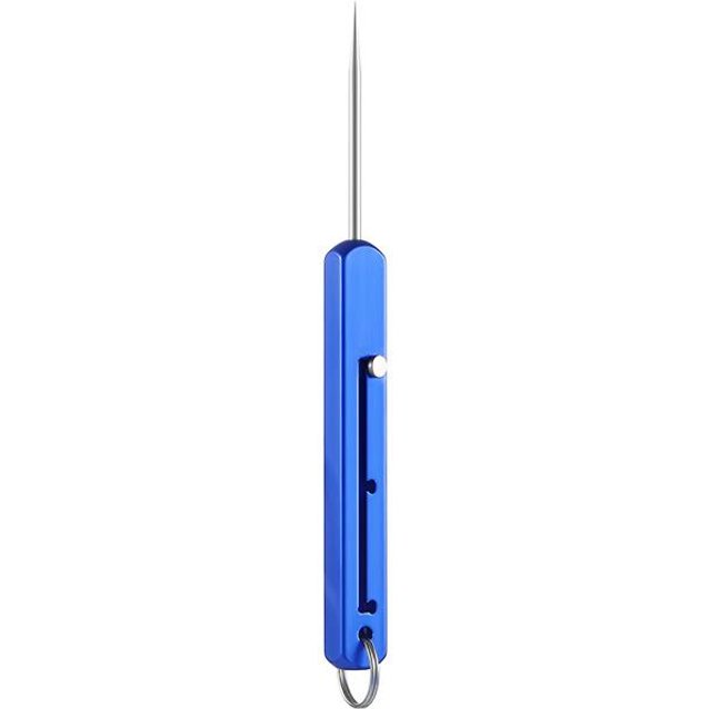 Tragbarer EDC-Zahnstocher mit einziehbarer Spitze, hochfester Feder-Push-Pull-Obststocher, Geschenk, Schlüsselanhänger, Zahnstocher blau