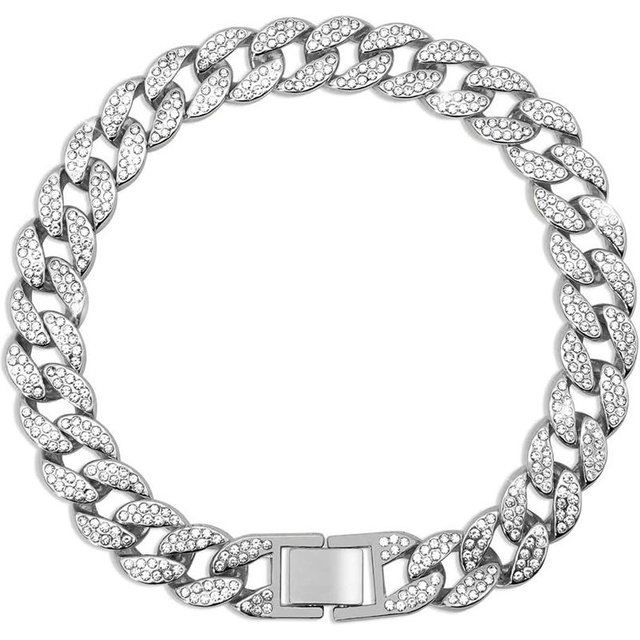 Collier Cuban Rose Blush Diamant 15mm Collier Cuban pour Animaux Accessoires de Bijoux Pour Chiens Chats Chaîne Dorée pour Chien Collier à Chaîne Métallique pour la Promenade 50cm-20inch
