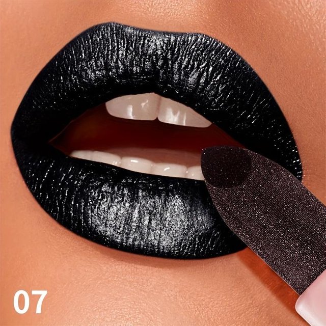 Luxuriöser metallischer lila Lipgloss Lang anhaltend Feuchtigkeitsspendend Wasserdicht und langlebig Perlglanz-Lippenstift Perfekt für den täglichen Gebrauch 07 black