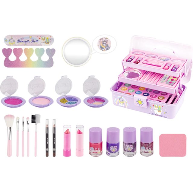 Mädchen-Make-up-Sets für Kinder, Kinder-Make-up-Sets, Mädchen-Prinzessin-Make-up-Box, ungiftiges Kosmetik-Set violett