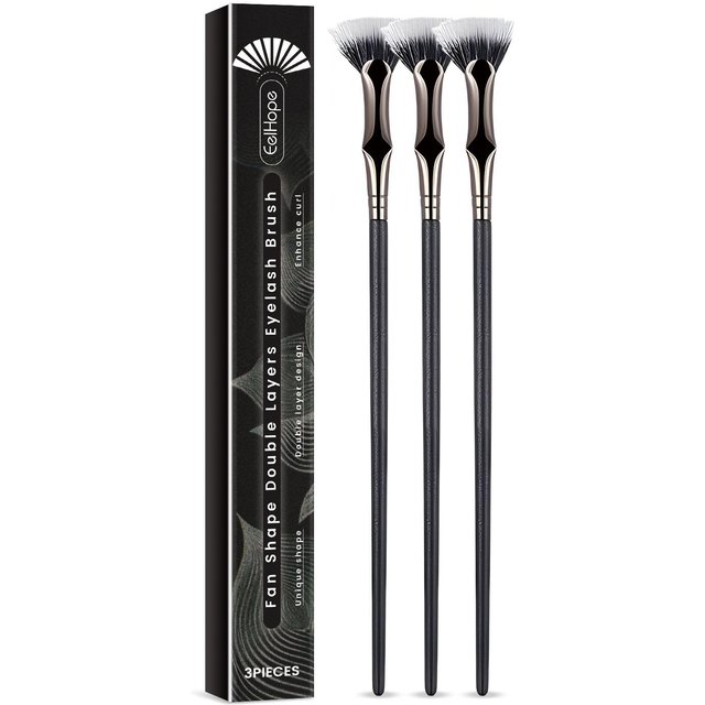 Eelhope 3PCS Fächerförmiges Doppelschicht Wimpernbürsten-Set Volumengebend Curlend Mascara-Applikator Natürlich schwarz