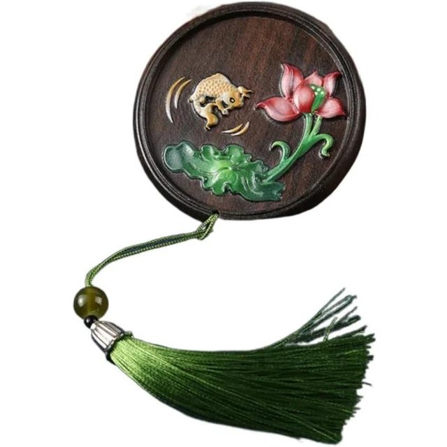 Mode Tragbarer Chinesischer Stil Handspiegel Elster Fisch Holz Kosmetikspiegel Quasten Rund Taschen Make-up Spiegel Frauen