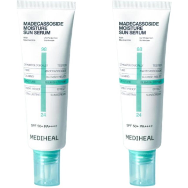 Mediheal Madecassoside Feuchtigkeitsserum mit Sonnenschutz, 50 ml × 2, LSF 50+, Narbenreparatur & Feuchtigkeitsspendende Sonnencreme white