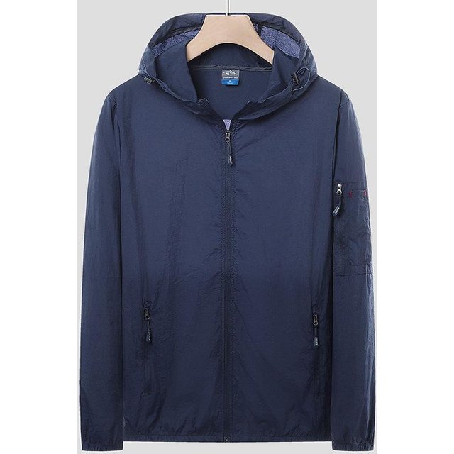 Sonnencreme Herrenmantel Skin Coat UV-Schutz Schlichter Partnerlook Übergröße Outdoor Leicht Kapuze 5XL blue