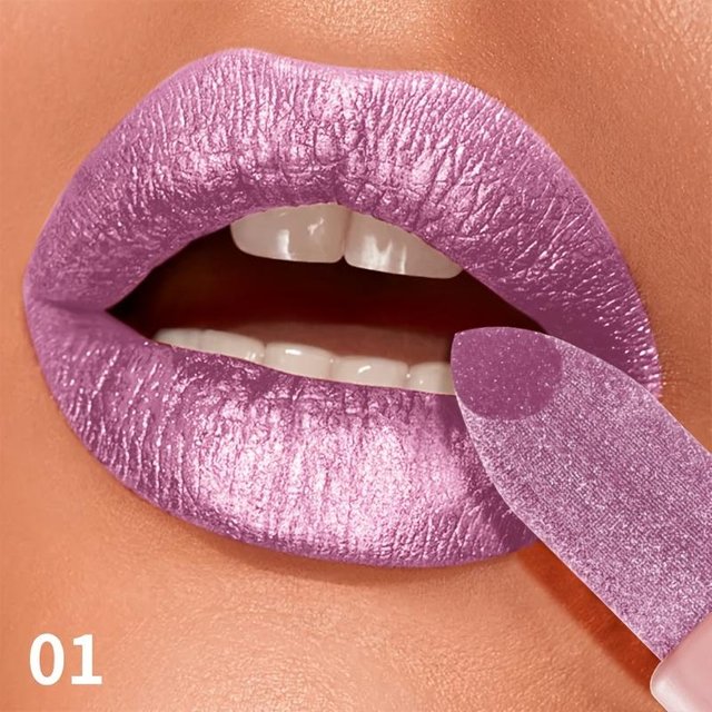 Luxuriöser metallischer lila Lipgloss Lang anhaltend Feuchtigkeitsspendend Wasserdicht und langlebig Perlglanz-Lippenstift Perfekt für den täglichen Gebrauch 01 pink