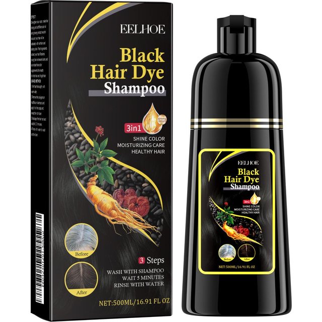 3 in 1 Natürliches Kräuter-Haarfärbeshampoo, Haarfarbenshampoo für graues Haar, Dunkelbraun und Schwarz, für Frauen und Männer, Grauabdeckung, 100 ml 500ml schwarz