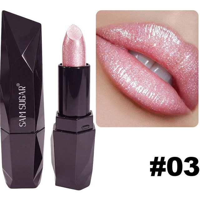 Metallischer Schimmer-Lippenstift, Glitzer-Funkel-Perl-Lippenstift für Frauen, Hochglänzender Diamantschliff-Tiegel, Holografisches Lippen-Make-up, Langanhaltender Feuchtigkeits-Lippen-Tönungsstift 3# pink