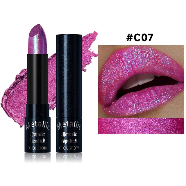 Wasserdichter Metallischer Lippenstift mit Glitzer-Finish - 15 Lebendige Farben 07 black