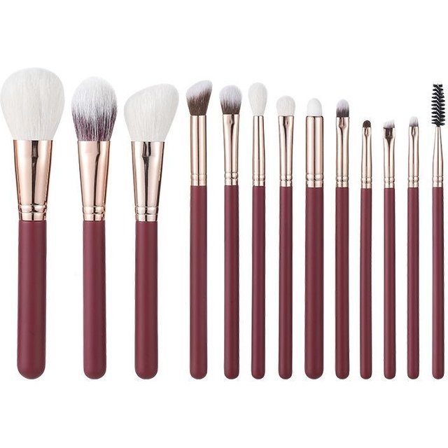 Luxus Burgunderfarbener Griff Ziegenhaar Make-up Pinselset Professionelle Make-up Pinsel für geschmeidigen Auftrag und makelloses Make-up-Ergebnis white