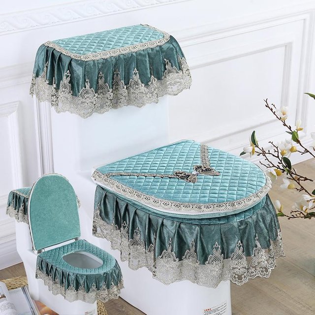 Housse de siège de toilette, couvercle de réservoir d'Eau de toilette, housse anti-poussière, coussin de siège de toilette détachable, en tissu, 3 pièces/ensemble