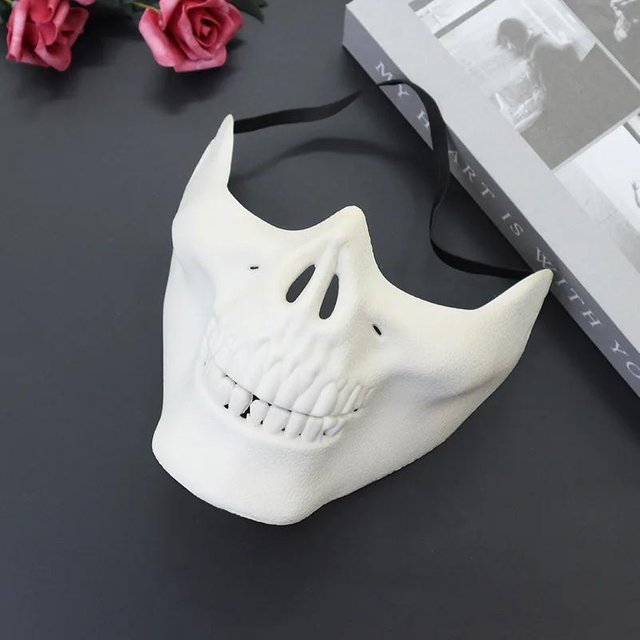 Masque Crâne Horreur Demi-Visage Squelette pour Halloween Carnaval Fête Chasse Jeu CS Cosplay Accessoires Protecteur Facial Forme Crâne blanc