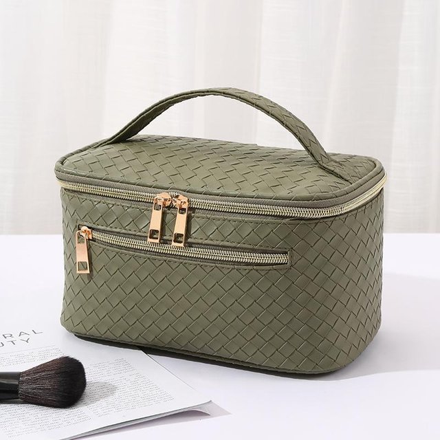 Make-up-Organizer mit großer Kapazität PU-Leder Kosmetiktasche Damen Toilettenartikel-Organizer Wasserdicht Weiblich Kariert Aufbewahrung Make-up-Etui