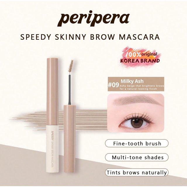 MASCARA BROW SPEEDY SKINNY PERIPERA 07-11, Application Uniforme, Sans Paquets, Application Facile, Beauté Coréenne, Maquillage Coréen 09 Milky Ash
