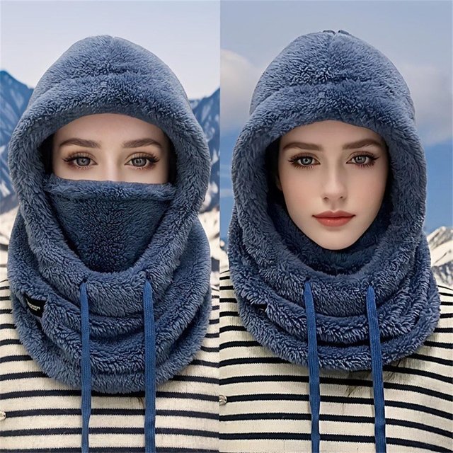 Cagoule Thermique Coupe-vent Chaude d'Hiver Masque Facial Moto Capuche Ski Cache-cou Vélo Réglable Masque Facial Intégral en Polaire gray