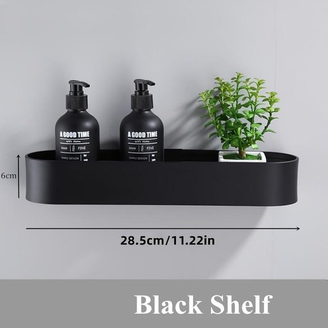 Vielseitiger, platzsparender schwarzer Badezimmer-Organizer mit Handtuchstange - Wandmontierter Duschkorb zur Aufbewahrung von Kosmetika, Shampoo & Duschgel black