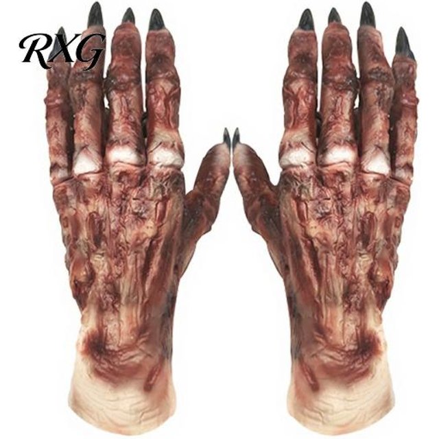 Accessoires de Costume d'Halloween 1 Paire de Gants pour Adultes Enfants, Mains de Zombie d'Horreur Gants Détaillés, Gants Main de Fantôme Effrayante en Latex Accessoire Cosplay Mascarade Kid brown