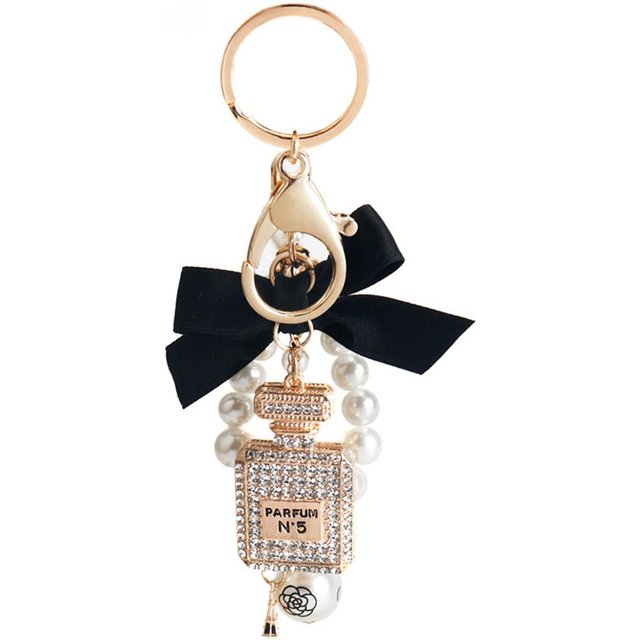 Mode Perle Imitation Flacon de Parfum Voiture Sac Femme Charme Accessoires Mignon Nœud Créatif Charme de Sac black