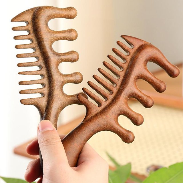 Haarkämme aus natürlichem Sandelholz, antistatischer Holzkamm, Massagegerät, lange, breite Zähne, Sandelholzkamm, Haarpflege, Haushaltsgeschenk onesize brown
