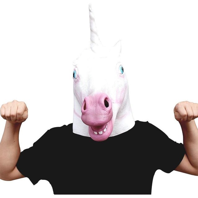 Masque d'Halloween Cosplay Licorne en Caoutchouc pour Costume d'Halloween de Carnaval de Mascarade None blanc